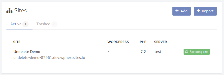 WP Next Site Restore in Progress
